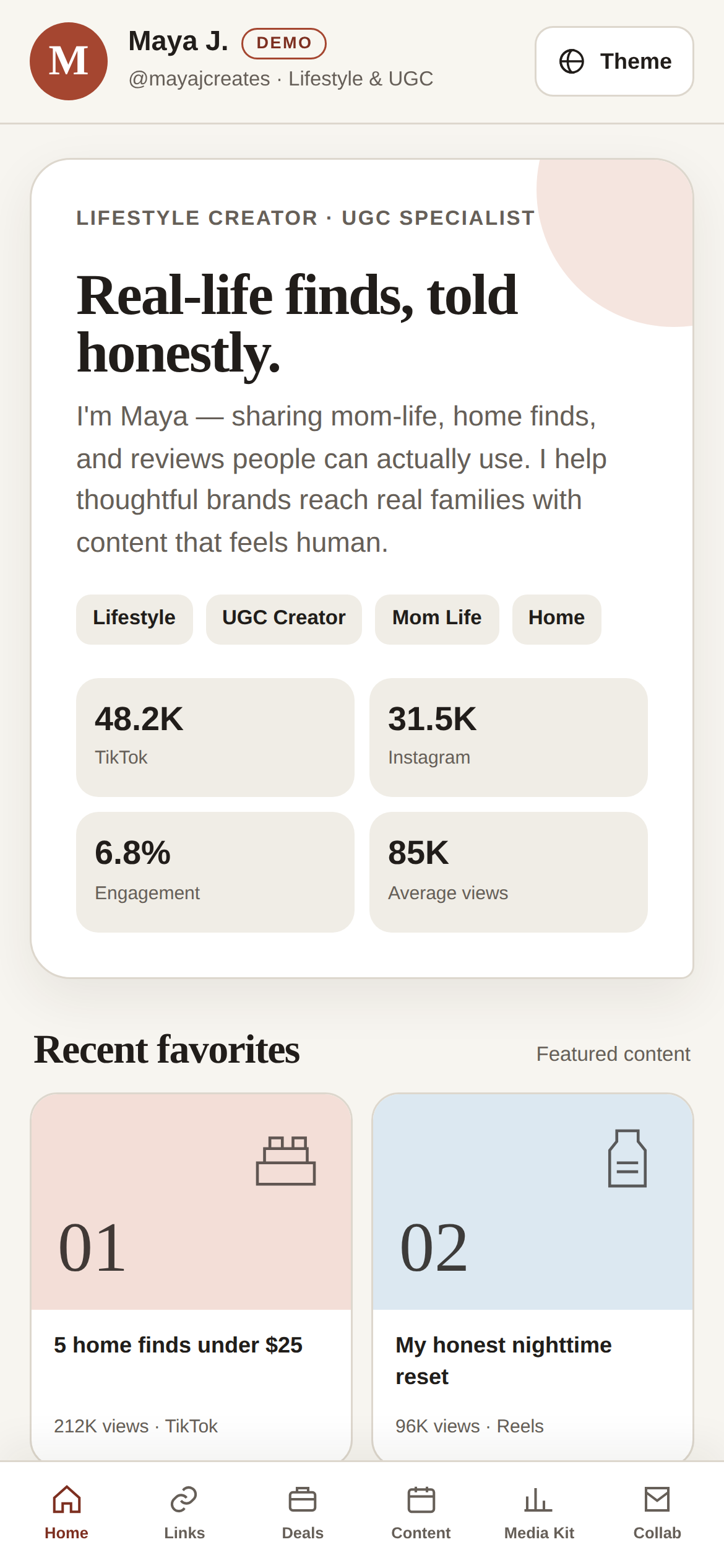 Lifestyle creator business app preview
